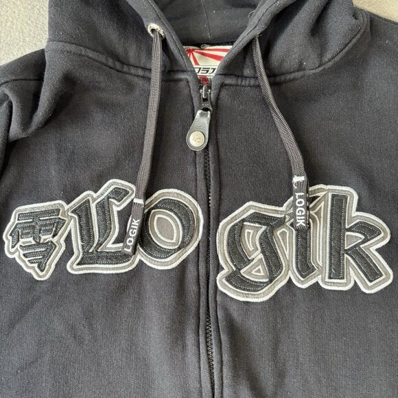 Logik Full Zip Hoodie Men’s XL Black Embroidered Logo Streetwear Urban Y2K Skate - Picture 9 of 16